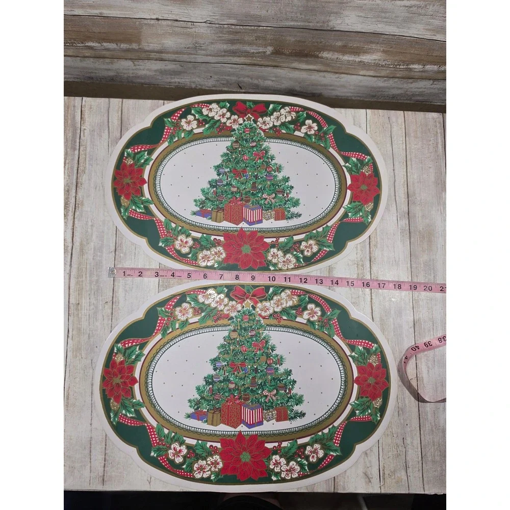 Vintage Christmas Placemats Lot of 7 Holiday Tree Bells Bunny Poinsettia Decor